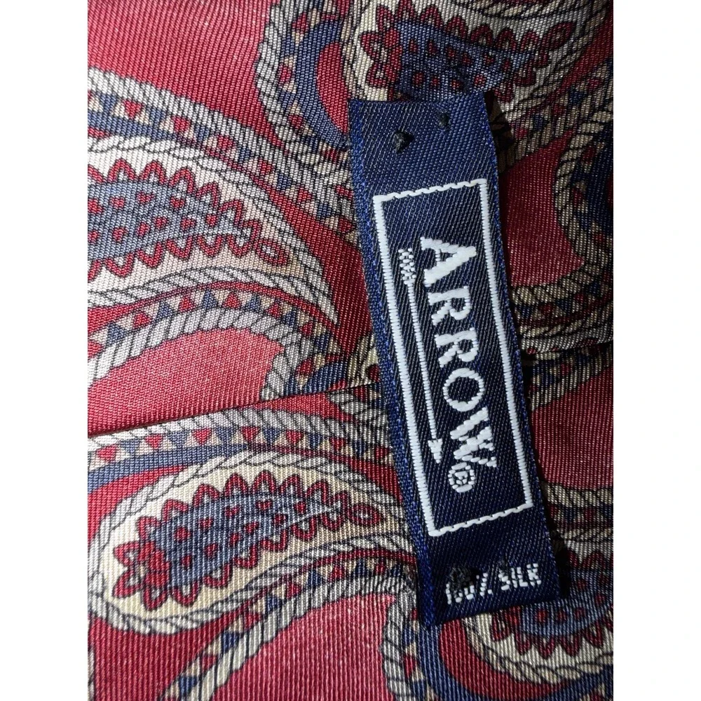 Vintage Arrow 100% Silk Paisley Tie Red Blue Cream Mens Necktie Classic